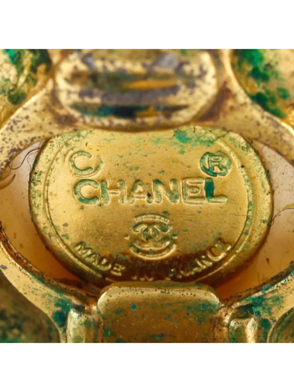 Chanel Logo Vintage Gold Plated Faux Pearl Earrings